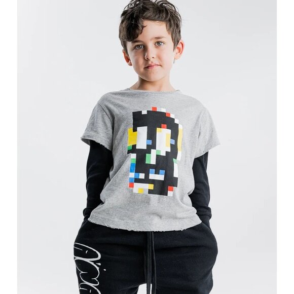 Nununu Pixel Skull Shirt in Heather Grey - Picture 2 of 4